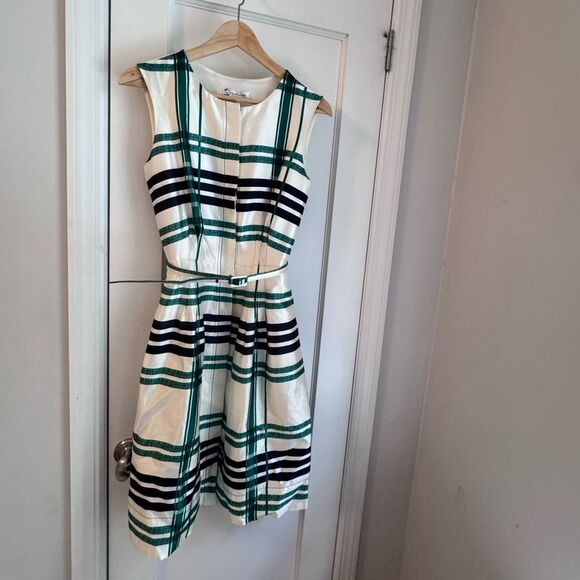 🌿 Oscar de la Renta Green & Navy Stripe Fit‑and‑Flare Dress – EUC 🌿 - Picture 2 of 5